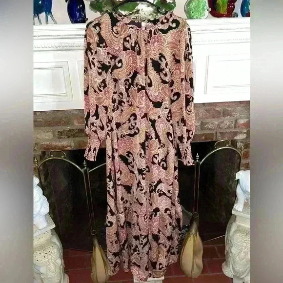 Who What Wear Paisley Maxi Dress Size Print Puff Long Sleeve Dress sz medium M - Picture 3 of 6